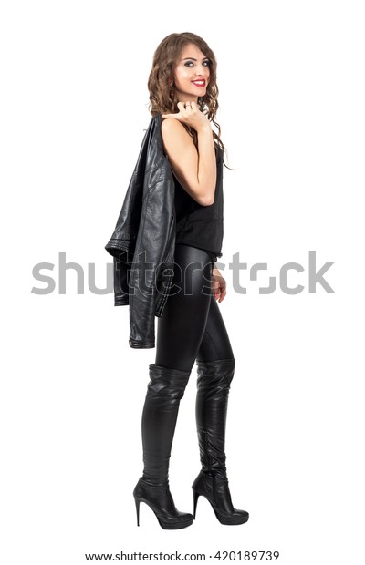 Stylish Beautiful Woman Leather Boots Pants Stock Photo (Edit Now ...