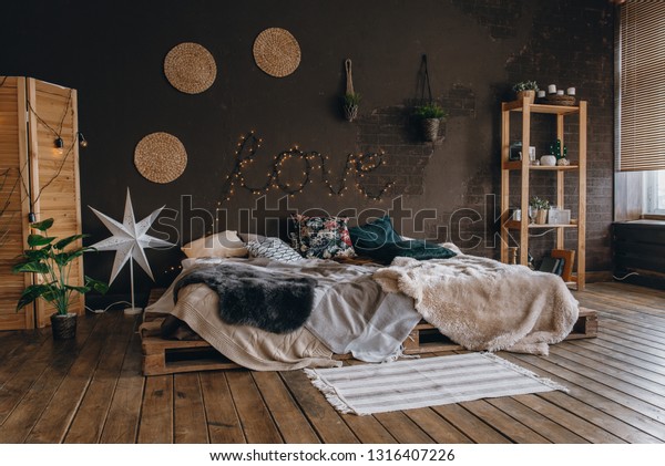 Stylish Bedroom Cozy Home Loft Style Stock Image Download Now