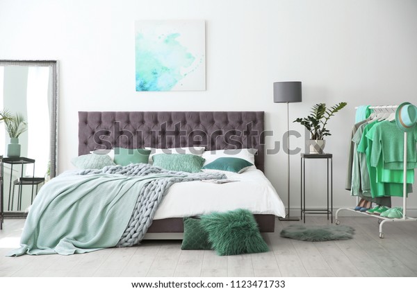 Stylish Bedroom Interior Clothes Rack Mint Stock Photo Edit