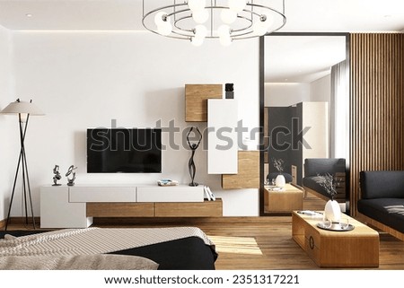 Stylish bedroom interior design with modern tv unit