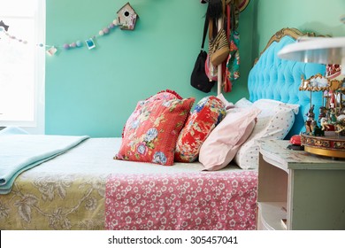Stylish bedroom interior, detail