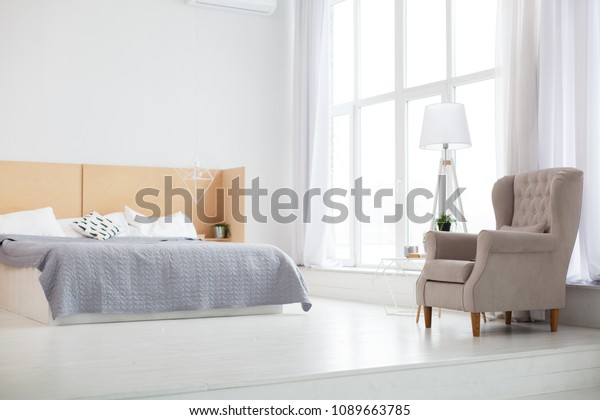 Stylish Bedroom Loft Style Light Grey Stock Image Download Now