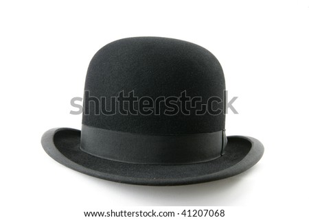 A stylish black bowler hat - isolated on white background
