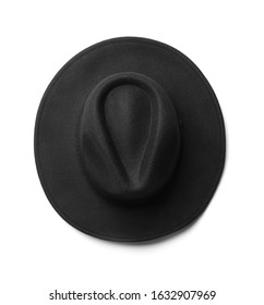 Stylish Black Hat Isolated On White, Top View