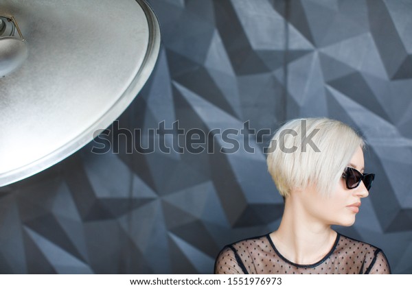 Stylish Blond Woman Short Hair Cut Royalty Free Stock Image