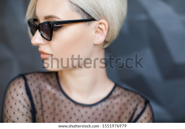 Stylish Blond Woman Short Hair Cut Stock Photo Edit Now 1551976979