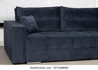 A Stylish Blue Velvet Couch For A Modern Living Room Interior