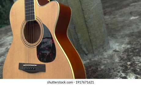 Stylish Brown Acoustic Guitar On Buillding Stock Photo 1917671621