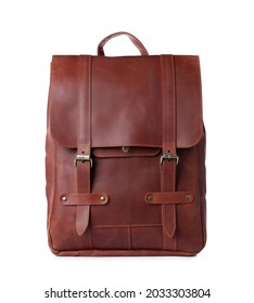 Stylish Brown Leather Urban Backpack Isolated On White