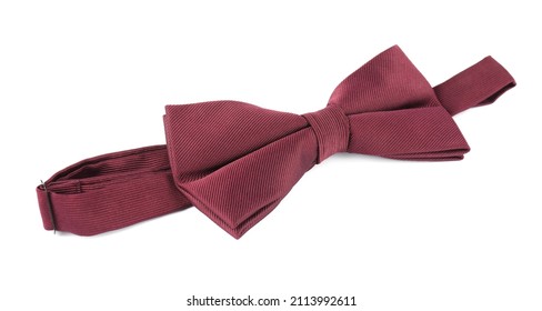 Stylish Burgundy Bow Tie Isolated On White