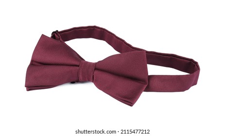 Stylish Burgundy Bow Tie Isolated On White