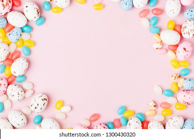 Stylish Candy Frame  Background.  Easter Concept . Flat Lay