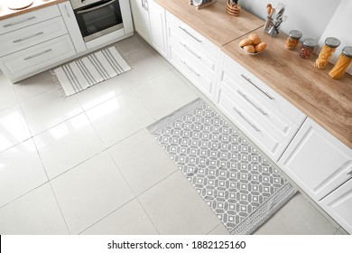 Stylish Carpet On Floor In Modern Kitchen