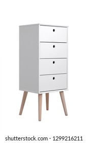 Stylish Chest Of Drawers Isolated On White. Furniture For Wardrobe Room