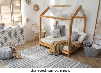 Stylish Child Room Interior With House Bed