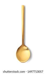 Stylish clean gold spoon on white background, top view - Shutterstock ID 1497713057
