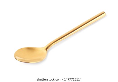 Stylish Clean Gold Spoon On White Background