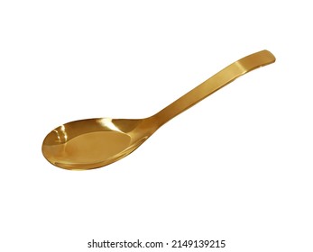 Stylish Clean Gold Spoon On White Background.