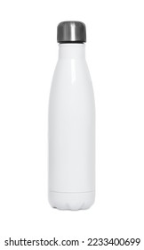 Stylish closed thermo bottle isolated on white