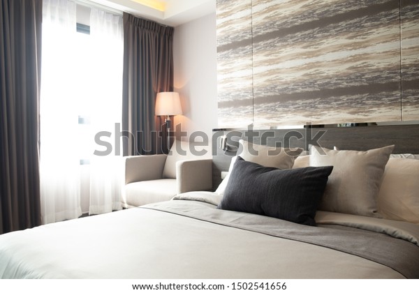 Stylish Cozy Bedroom Bright Large Window Stock Photo Edit