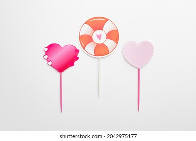 Stylish Cupcake Toppers On White Background Stock Photo 2042975177