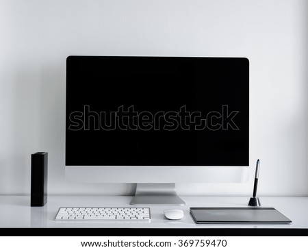 Stylish or designer workspace with computer on home or studio