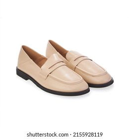 Stylish Elegant Trendy Designer Fashionable Summer Spring 2022 Eco Leather Women's Loafers Shoes Isolated