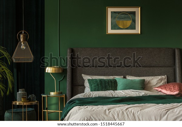 Stylish Emerald Green Golden Poster Above Stock Photo Edit