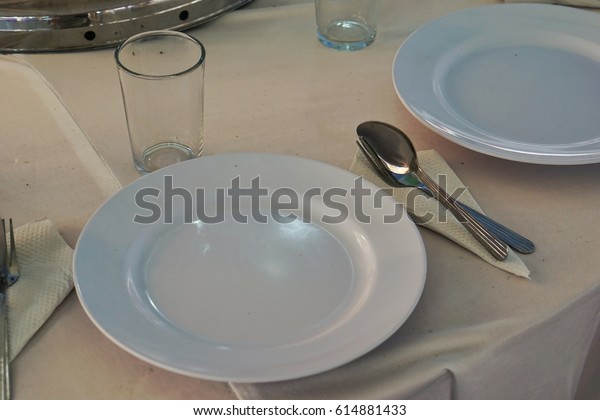 Stylish Empty Glasses Plates Setting Elegant Stock Photo Edit Now