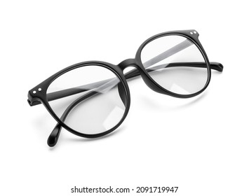 Stylish Eyeglasses On White Background