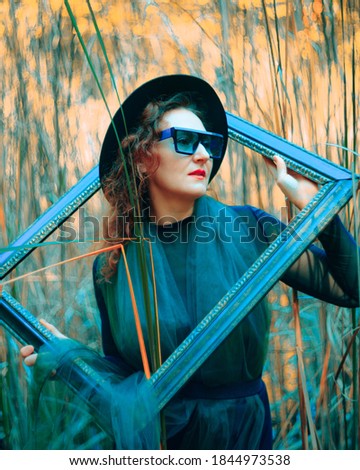 Similar – Image, Stock Photo Cute blonde girl having a sunbath in nature while breath