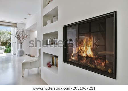 Stylish fireplace in a spacious living room