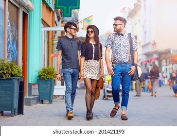 Stylish Friends Walking The City Street