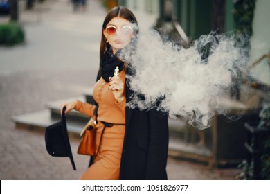 Stylish Girl Smoking Ecigarette She Walking Stock Photo 1061826977 ...