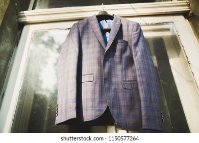 Stylish Groom Suit In Dressing Room Indoors