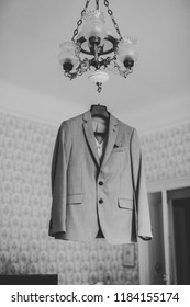 Stylish Groom Suit In Dressing Room Indoors