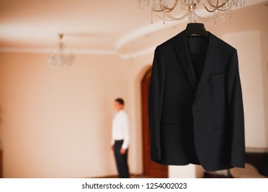 Stylish Groom Suit In Dressing Room Indoors