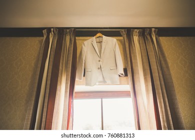 Stylish Groom Suit In Dressing Room Indoors