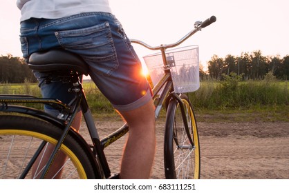 Stylish Guy On A Bike At Sunset, Leisure