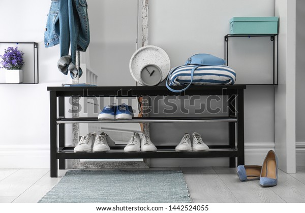 Stylish Hallway Interior Shoe Rack Rug Stock Photo Edit Now 1442524055