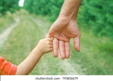 Stylish hands of a parent and child in the nature in a park background