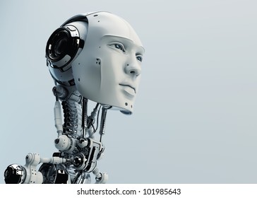 Stylish handsome cyborg head in profile / Futuristic man - Shutterstock ID 101985643