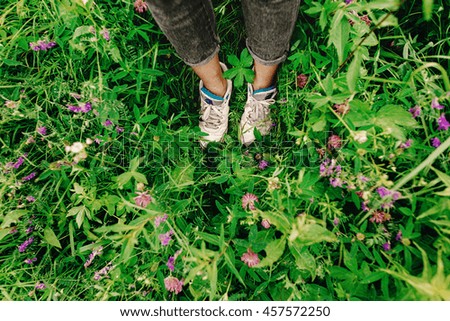 Similar – Blaues Blumenbeet mit blauen Schuhen