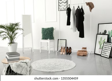 Stylish interior of female dressing room