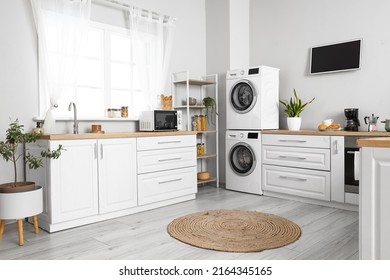 Stylish Interior Kitchen Modern Washing Machines Stock Photo 2164345165 ...