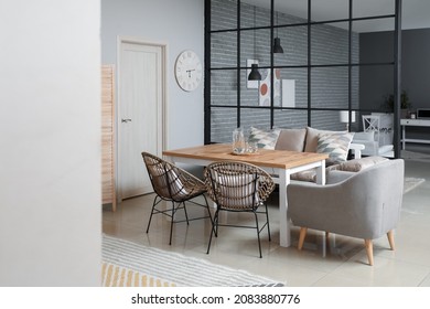 Stylish interior of modern dining room - Shutterstock ID 2083880776
