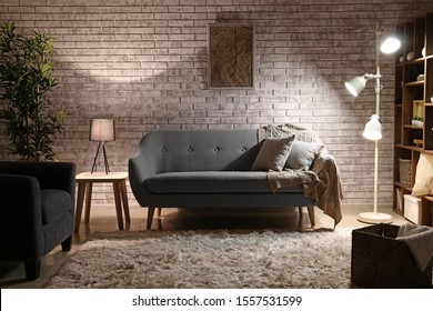 Stylish Interior Of Room At Night