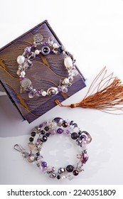 stylish jewelry semiprecious bracelets with present box around white background. hobby and fashion concept.  - Shutterstock ID 2240351809