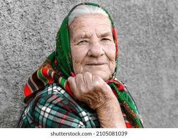 Stylish Kind Grandmother On Gray Blurred Stock Photo 2105081039 ...