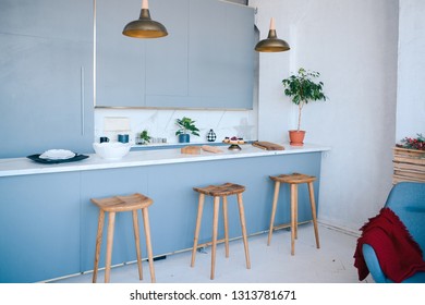 Stylish Kitchen, Sleek Interior With A Bar